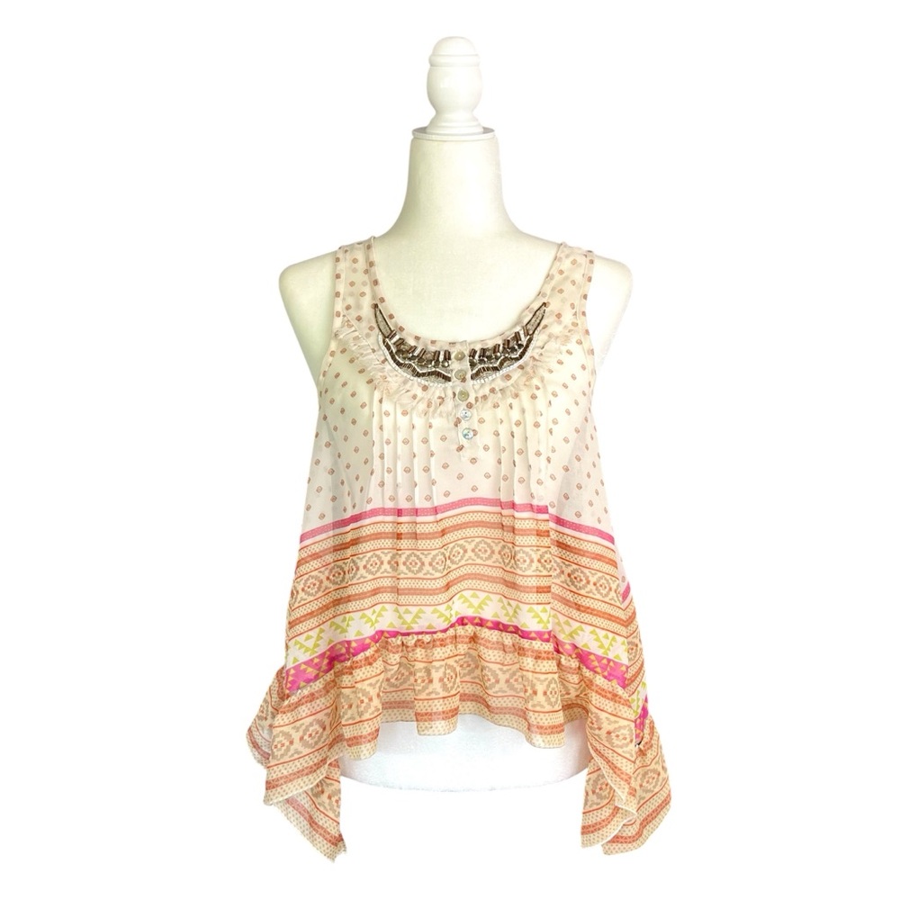 Y2K Boho Top Vintage Forever 21 Size M Festival Indie Desert Beading Fringe